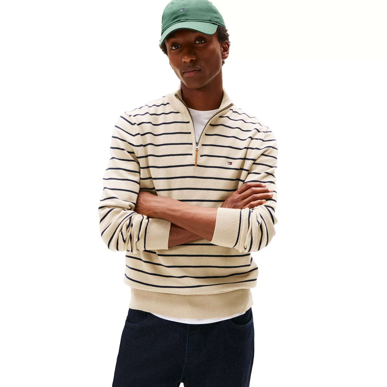 Men's Tommy Hilfiger Striped Quarter-Zip Sweater, Size: Small, Beige | Kohl's