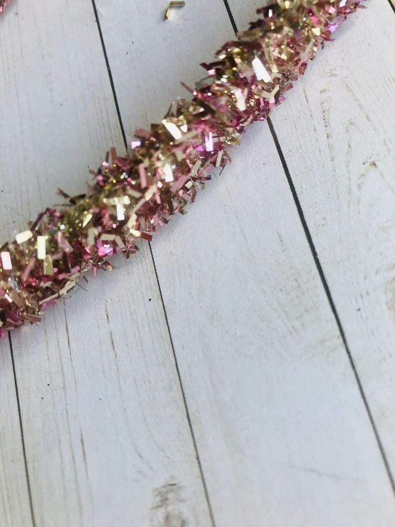 Rose Gold Pink Glitter Strap Ribbon Tinsel Gift Wrap Christmas | Etsy | Etsy (US)