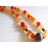 Necklace Orange Gemstone Glass Beaded 18"" Vintage | Etsy (US)