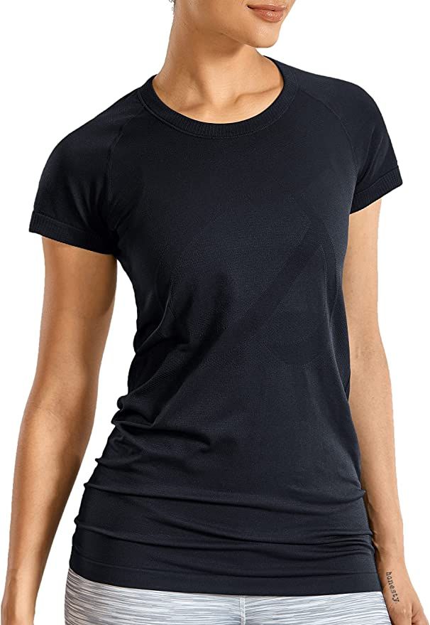Amazon.com: CRZ YOGA Seamless Workout Shirts for Women Short Sleeve Sports Tees Quick Dry Breatha... | Amazon (US)