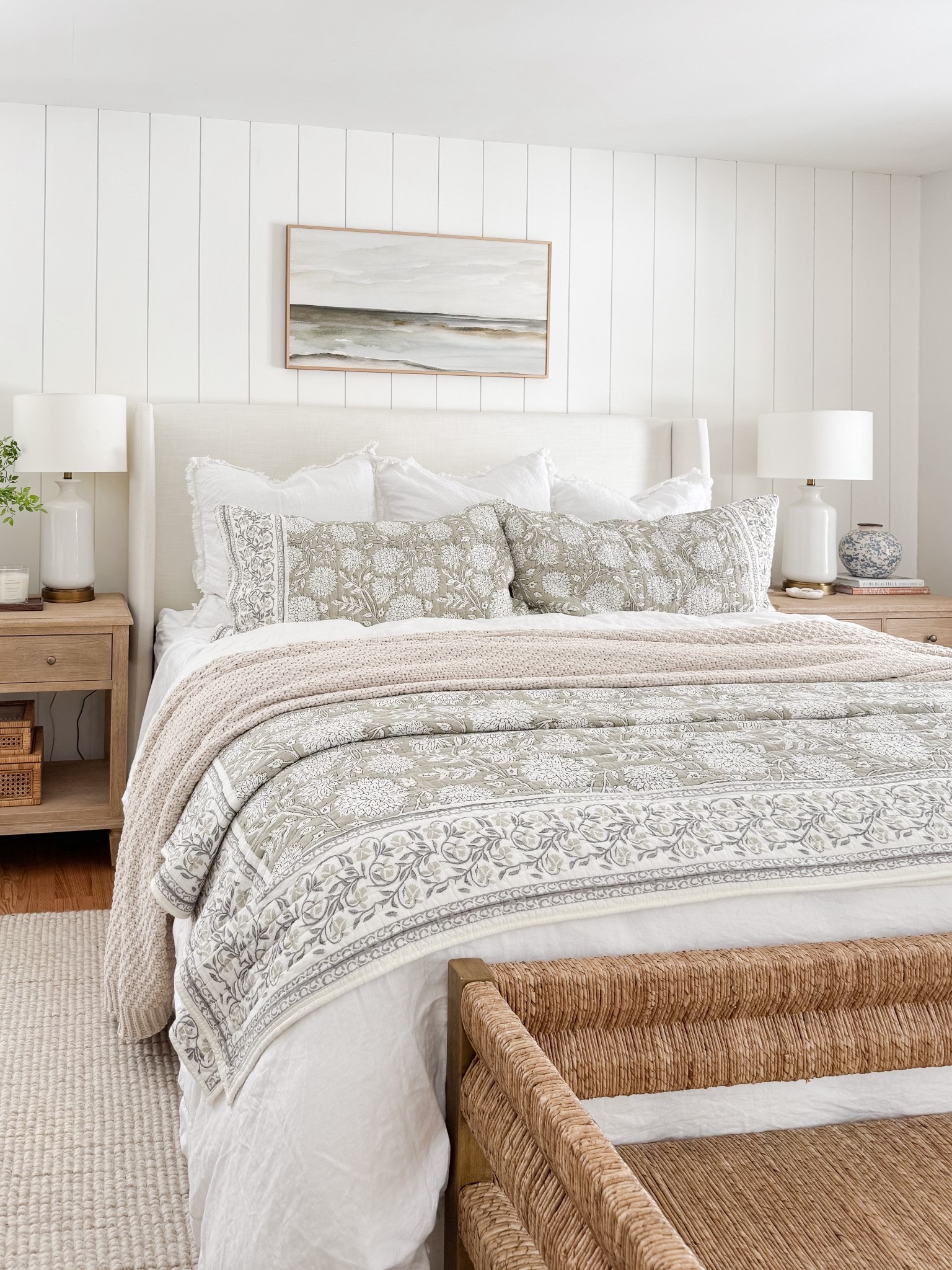 A cozy and welcoming coastal bedroom 🤍 This linen bedding has the prettiest floral pattern—and it’s such a great price point! It comes in several color options and washes well. Other highlights? Our table lamps and these spring throw pillows! 

#LTKHome