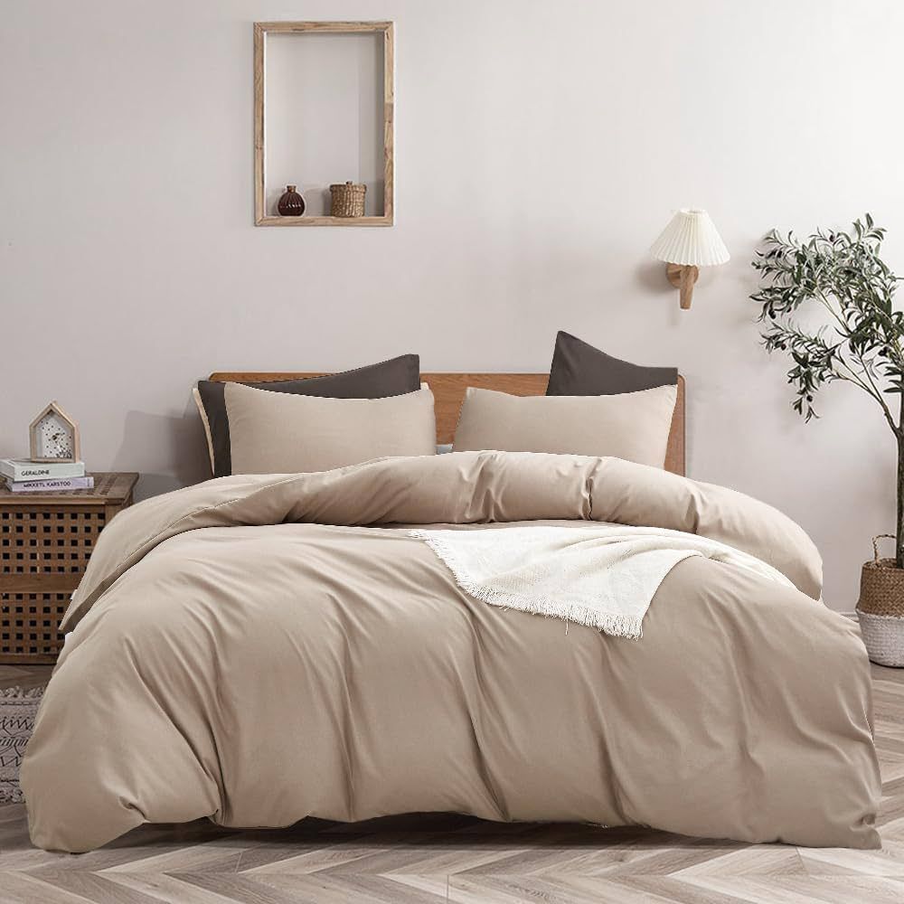 Wellboo Taupe Comforter Set King Solid Light Khaki Bedding Sets Cotton Plain Cream Coffee Quilts ... | Amazon (US)