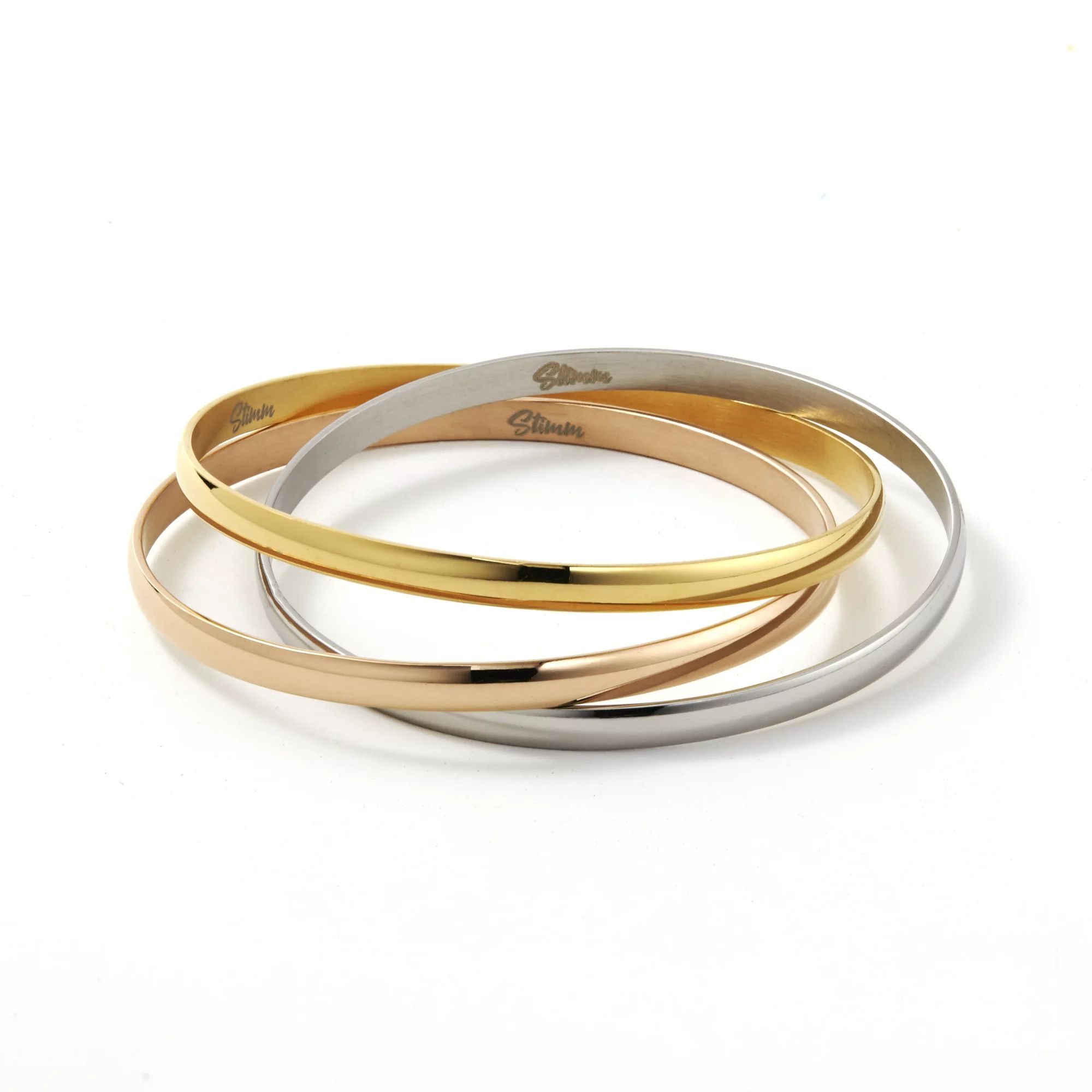 STIMM Triple Bangle Bracelet Set for Women - Yellow Rose Silver Gold Color Tone Interlocked Bangl... | Walmart (US)