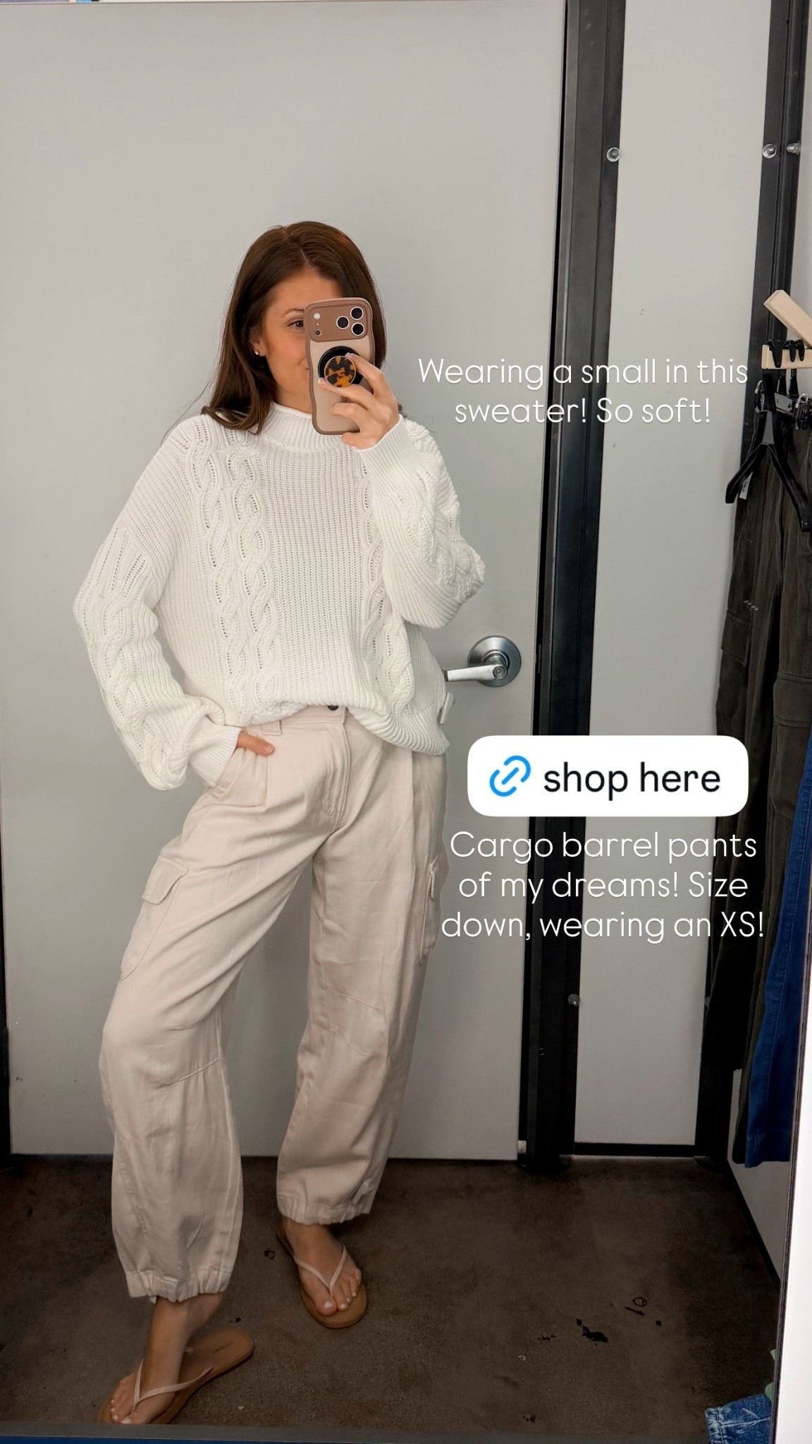 Cargo barrel pants of my dreams! Size down, wearing an XS! Wearing a small in this sweater! So soft! @oldnavy