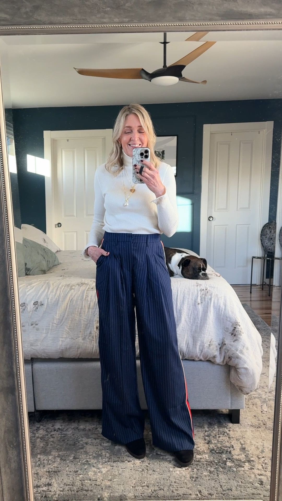 These navy pinstripe trousers with a red side stripe are so cute and fun to wear. Wearing size XS. Versatile and easy to dress up or down. Currently on sale! 

Anthropologie, striped pants, Anthropologie sale, workwear, fashion over 40, mom outfits, Thanksgiving outfit

#LTKFindsUnder100 #LTKSaleAlert #LTKOver40