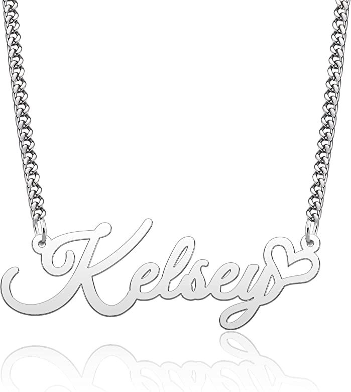 Amazon.com: CoolJewelry Personalized Name Necklace Heart Pendant 925 Sterling Silver Custom Name ... | Amazon (US)