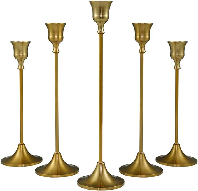 Vincidern 5PCs Gold Candlestick Holders Vintage Decorative Taper for Table, Long Candle Stick Hol... | Amazon (US)