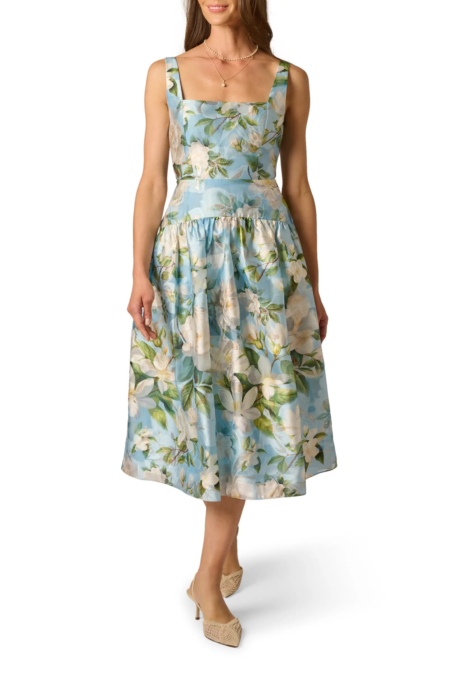 Gathered Floral Organza Midi Dress (Women) | Nordstrom | Nordstrom