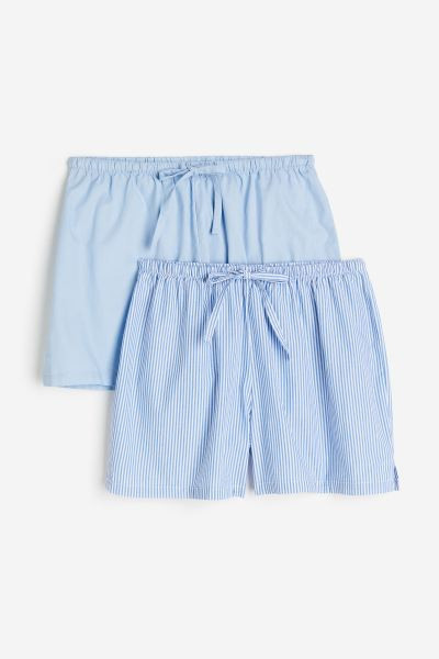 2er-Pack Schlafshorts aus Baumwollpopeline - Blau/Gestreift - Ladies | H&M DE | H&M (DE, AT, CH, NL, FI)