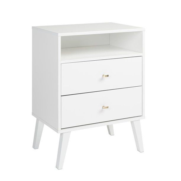 Prepac Milo Mid Century Modern 2-Drawer Tall Nightstand with Open Shelf, White - Walmart.com | Walmart (US)