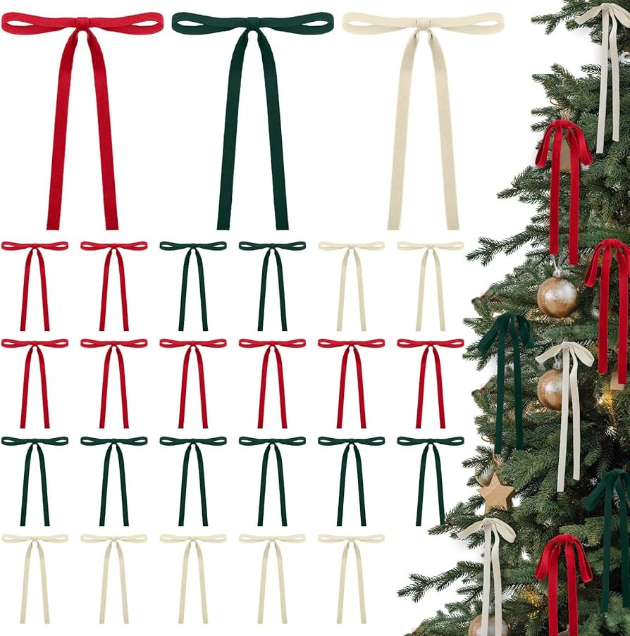 24 Pcs Velvet Bows Christmas Tree Ornaments Vintage Double Faced Velvet Ribbon Bows for Tree Garl... | Amazon (US)