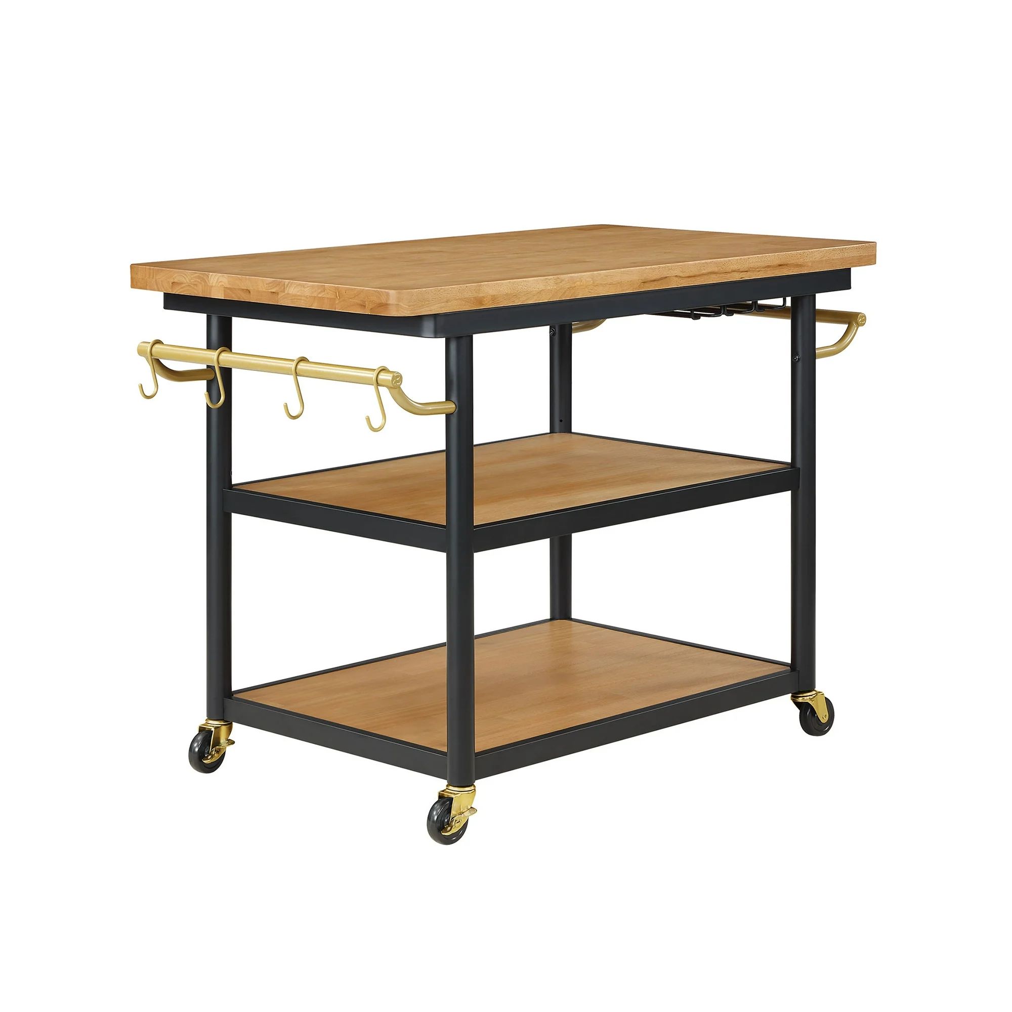 Beautiful Wheeled Kitchen Cart with 2 lower shelves by Drew Barrymore, Black Finish | Walmart (US)