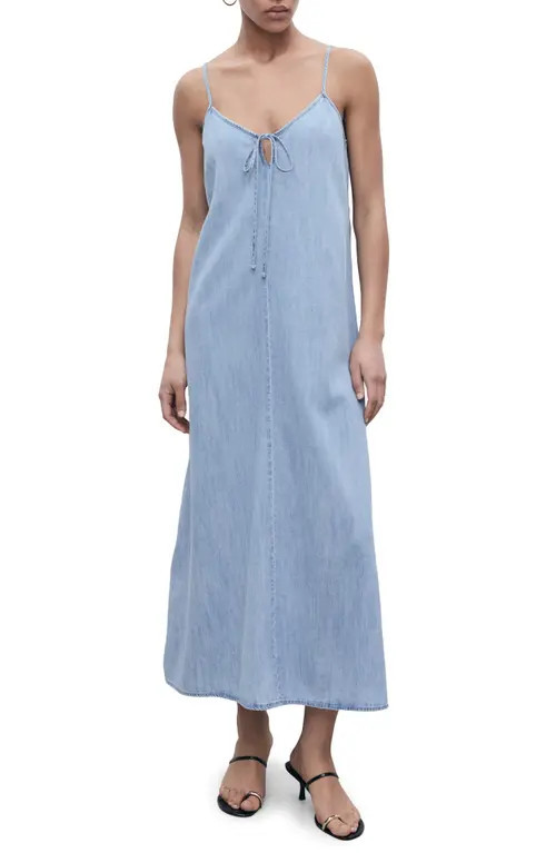 MANGO Denim Halter Shift Dress in Medium Blue at Nordstrom, Size 8 | Nordstrom