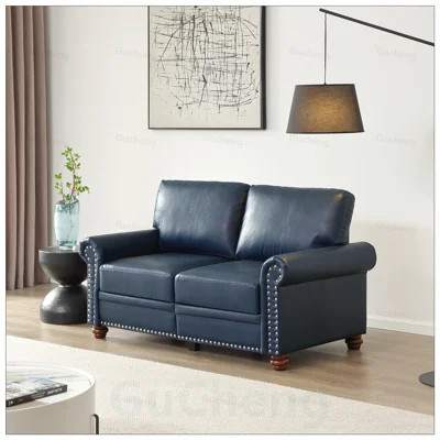 Living Room Sofa Loveseat with Round Arms, Silver Nails, and Faux Leather for Elegant Comfort and Storage | Wayfair North America