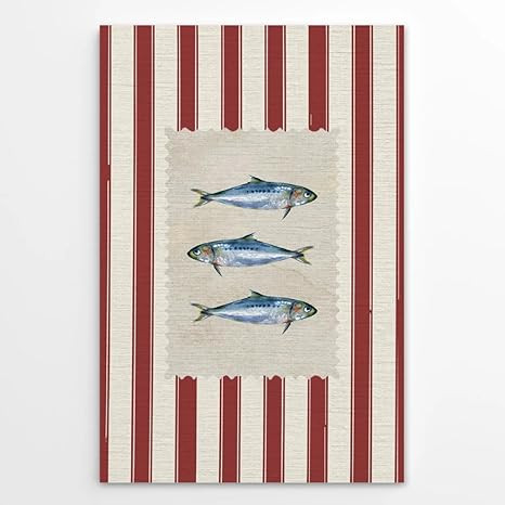 Retro Fish Kitchen Poster Vintage Sardine Wall Art with Red Stripe Coastal Seafood Decor for Dini... | Amazon (US)
