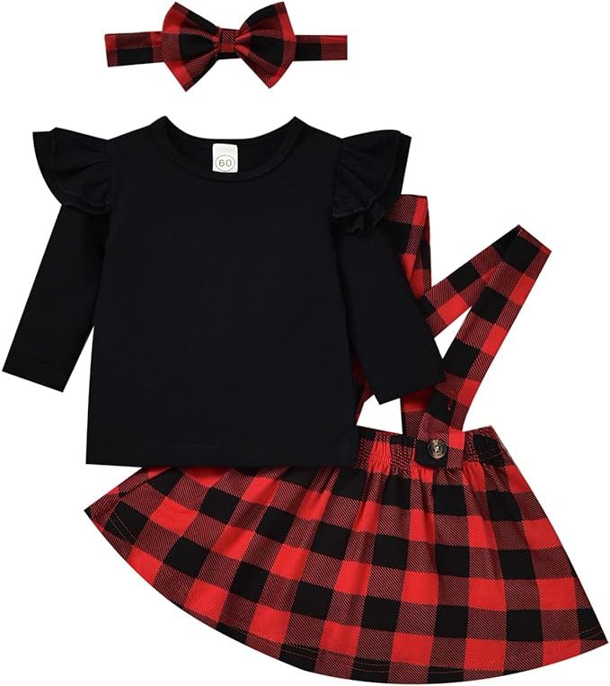 Amazon.com: Toddler Infant Baby Girls Christmas Outfits Buffalo Plaid Suspender Skirt Xmas Clothe... | Amazon (US)