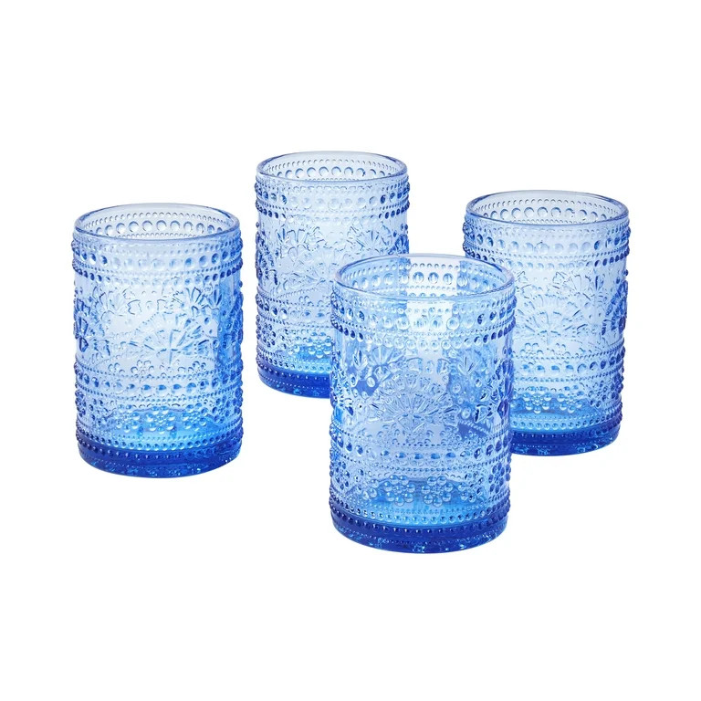 The Pioneer Woman Channing 11-Ounce Glass Tumblers, Blue, Set of 4 | Walmart (US)