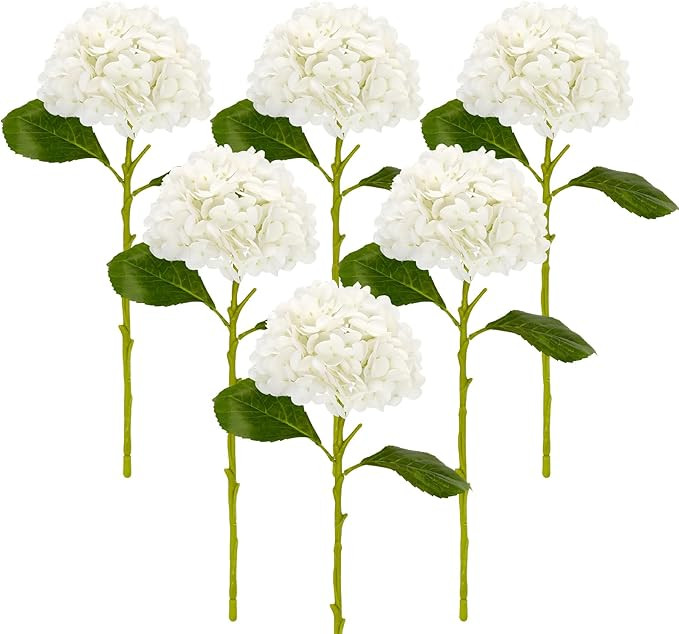 Hydrangea Artificial Flowers with Stems 6 PCS 19.3" Latex Faux Hydrangea Fake Flowers Bulk Real T... | Amazon (US)