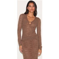 Chocolate Sheer Bobble Crochet Long Sleeve Beaded Keyhole Cut Out Top | PrettyLittleThing UK