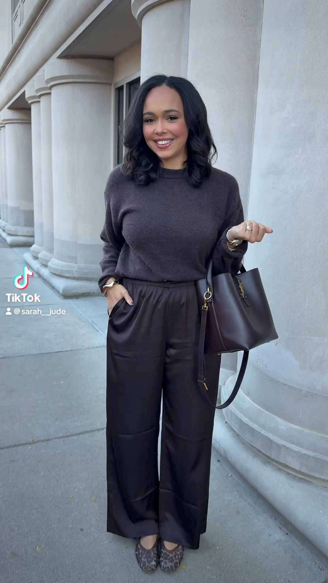 ME 🤝🏾 CHOCOLATE BROWN! 🤎 I’ve been wearing these chocolate brown satin pants non stop this season! My favorite is making a monochromatic look with this $24.99 sweater! Both the sweater & pants keep selling out so linking similar options here. My bag is rented from Vivrelle and code: SARAHBENARD50 for 50% off your first month! 🤎

#LTKSeasonal #LTKWorkwear #LTKStyleTip