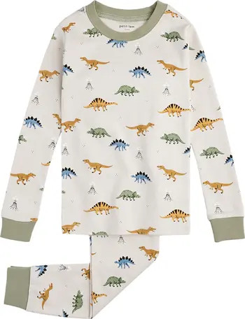 Kids' Dinosaur Print Organic Cotton Fitted Two-Piece Pajamas | Nordstrom Rack