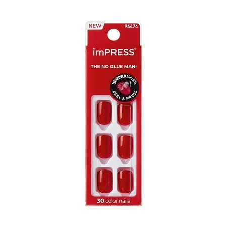 IMPRESS Color Press On Nails No Glue Needed Red Short Length Squoval Shape 30 Count | Walmart (US)