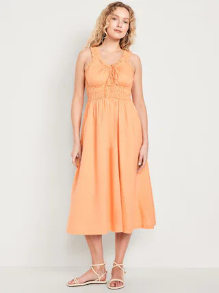 Waist-Defined Ruffled Midi Dress | Old Navy (CA)