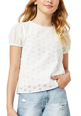 Hayden Girls 7-16 Honeycombe Eyelet Top, White, Small | Belk