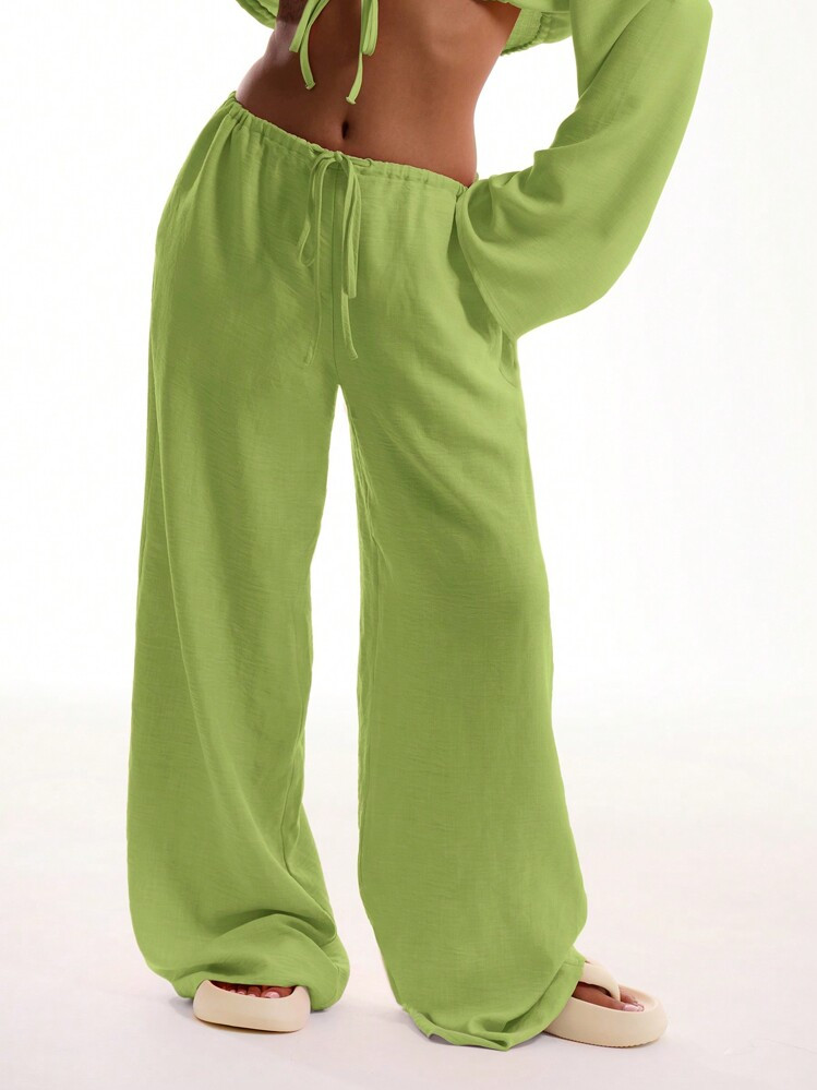 MUSERA Tie Front Linen Feel Beach Trousers Boho, Elegant, Holiday Ibiza Airport | SHEIN