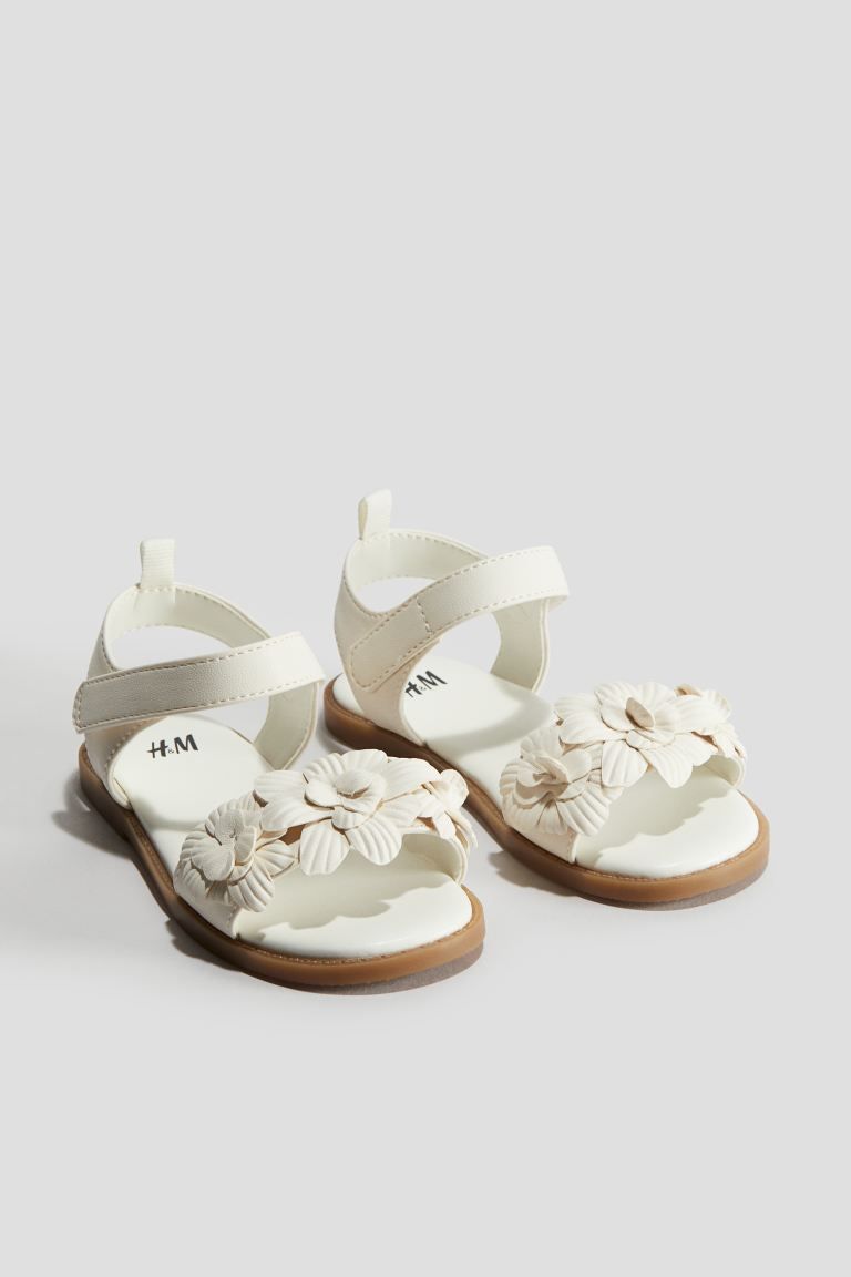 Appliquéd Sandals - White/flowers - Kids | H&M US | H&M (US + CA)