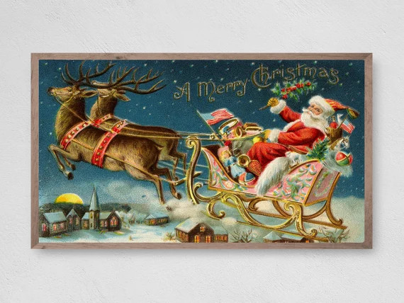 Samsung Frame TV Art Christmas, Vintage Santa's Sleigh Blue, Instant Download, Winter, Christmas,... | Etsy (US)