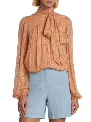 Metallic-Print Tie-Neck Blouse | Saks Fifth Avenue OFF 5TH
