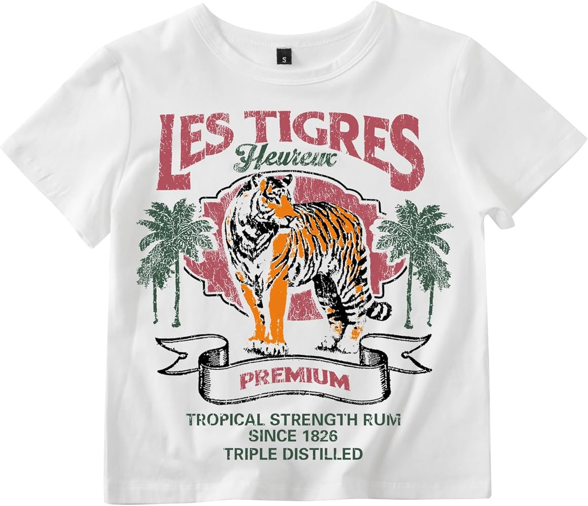 Cute Tiger Graphic Baby Tees for Women Y2k Preppy Summer Cropped Shirts Aesthetic Crop Tops Teen ... | Amazon (US)