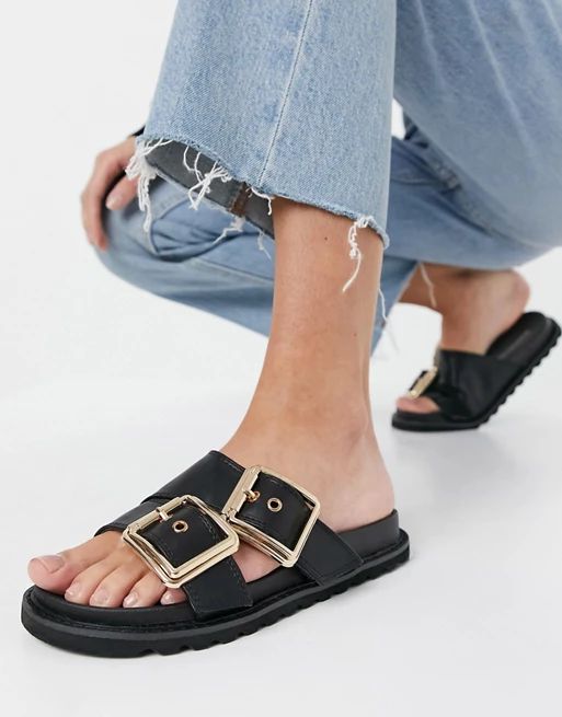 Glamorous chunky flat sandals in black | ASOS (Global)