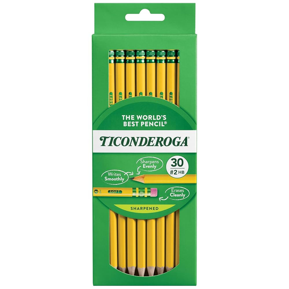 Ticonderoga Wood-Cased Pencils, Pre-Sharpened, #2 HB Soft, Yellow, 30 Count | Amazon (US)