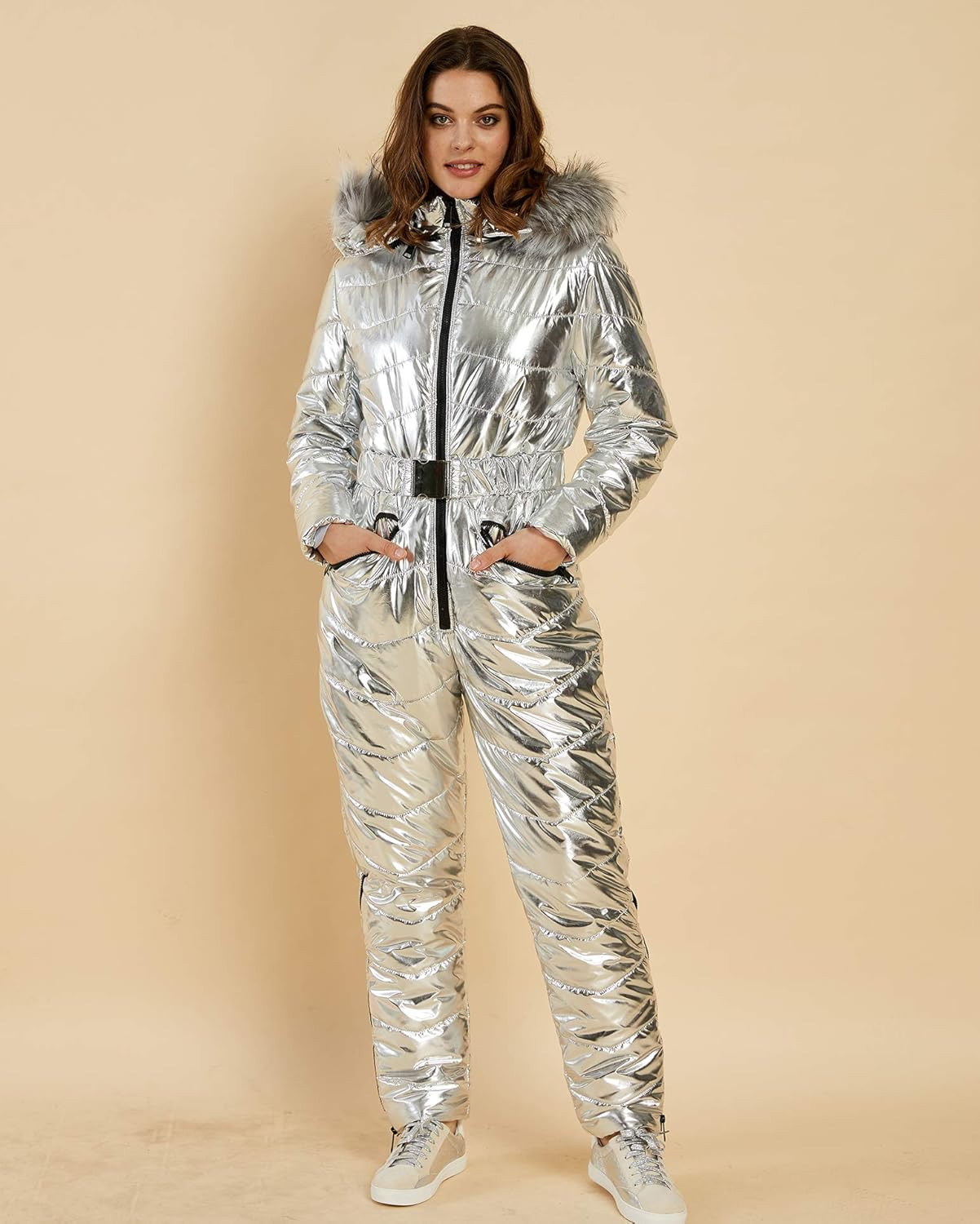 Women Winter Onesies Ski Suit Fur Collar coat Ski Jumpsuit Snowsuit | Amazon (US)