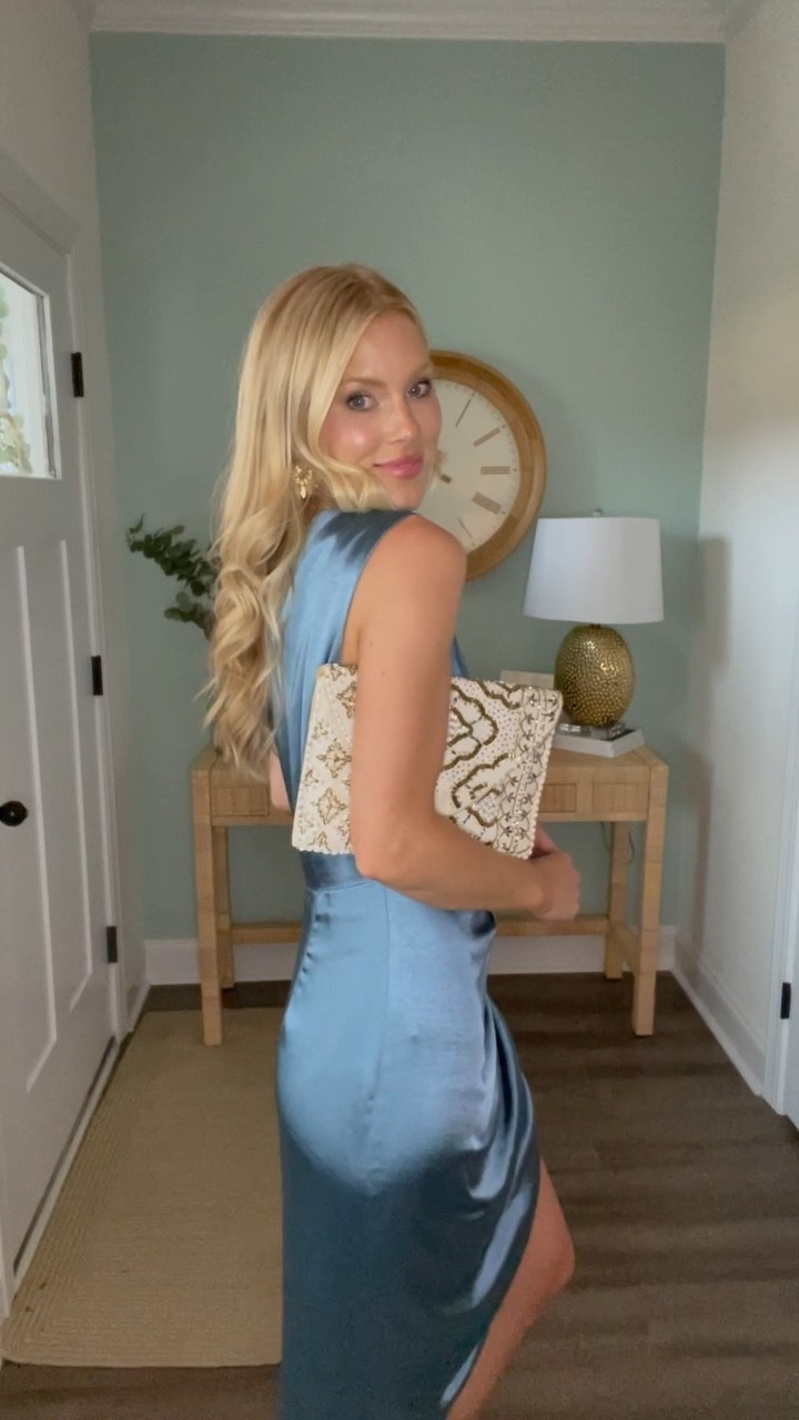 💙Wedding guest dress! This dress quality, fit, color, and everything are perfection. I was eyeing it for a while and definitely glad I finally went for it! It’s a little bit of a splurge, but I feel like it can be worn year round with a dressier coat.  I don’t think you’ll regret it, but if you do, Revolve’s return process is super easy! #weddingguest #weddinglooks #bluedress 

#LTKstyletip #LTKwedding