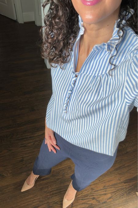 Today’s work outfit. Love this top for spring, wearing an XS. These pants are finally back in stock, wearing a S.

#LTKover40 #LTKstyletip #LTKworkwear