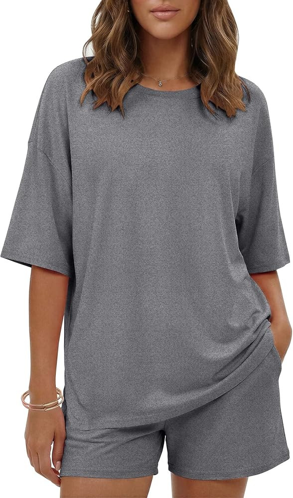 Ekouaer Women's Two Piece Lounge Set Oversized Boxy T-shirt Casual Short Sets Summer Travel Match... | Amazon (US)