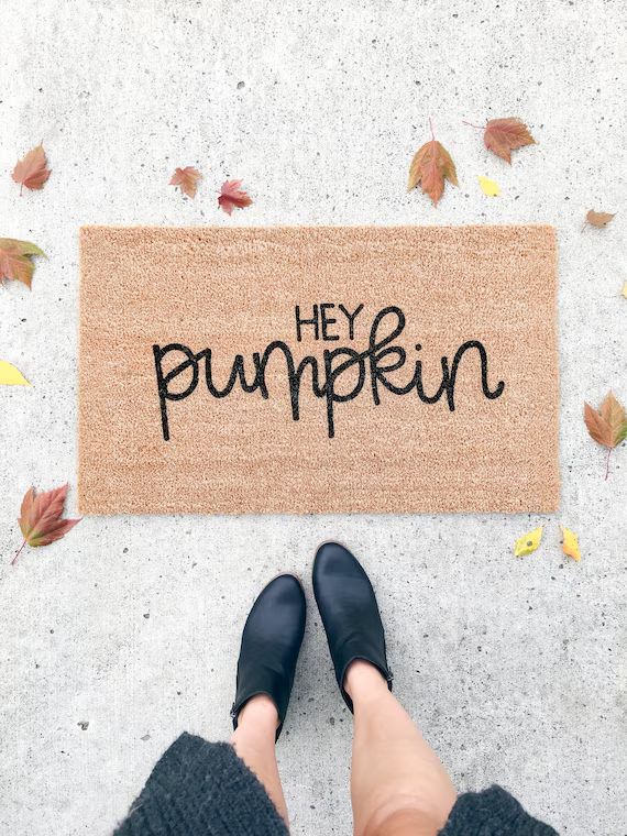 hey pumpkin doormat . fall welcome mat . halloween doormat . autumn decor . thanksgiving outdoor ... | Etsy (US)