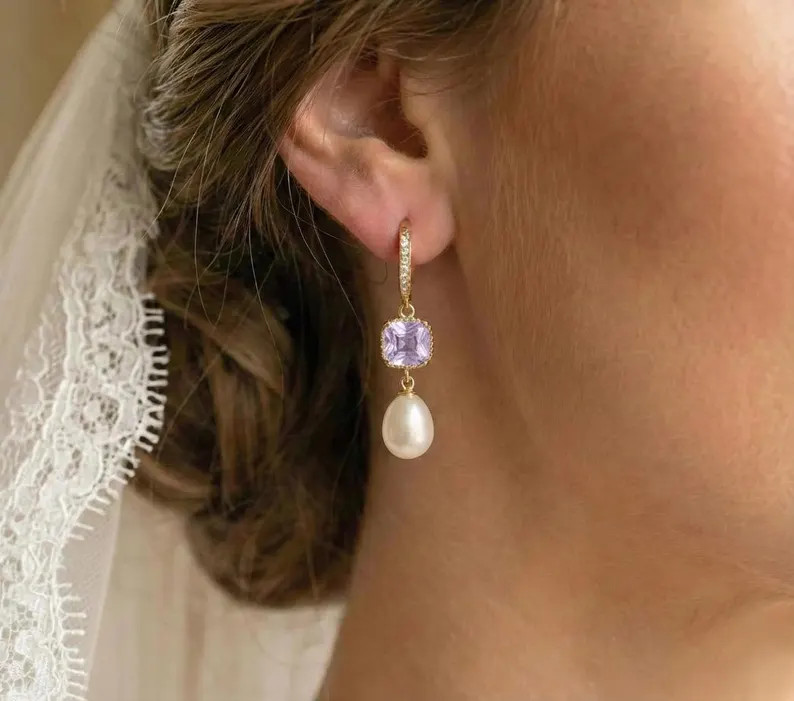 Fresh Water Pearl Drop Earrings, Bridal Jewelry, Bridesmaid Gift , Lavender Light Purple Lilac - ... | Etsy (US)