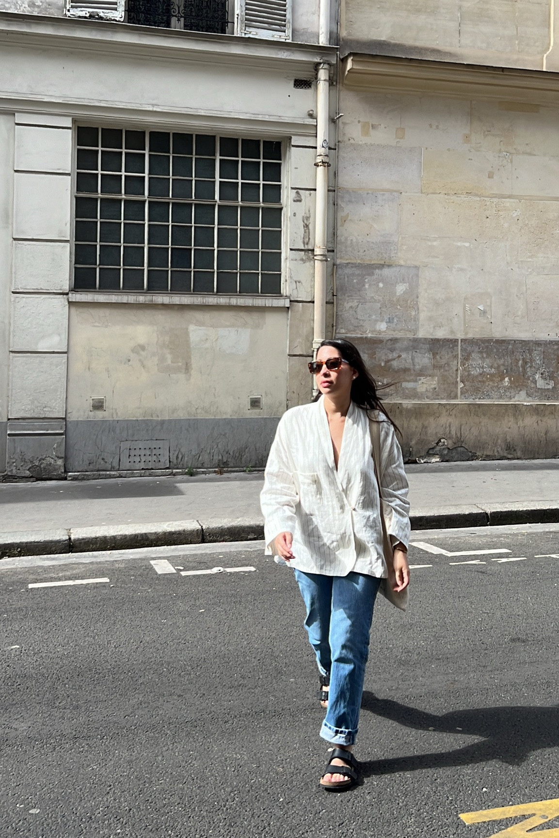 My version of early fall street style. Flowy blouse, loose jeans and Birkenstocks! 
