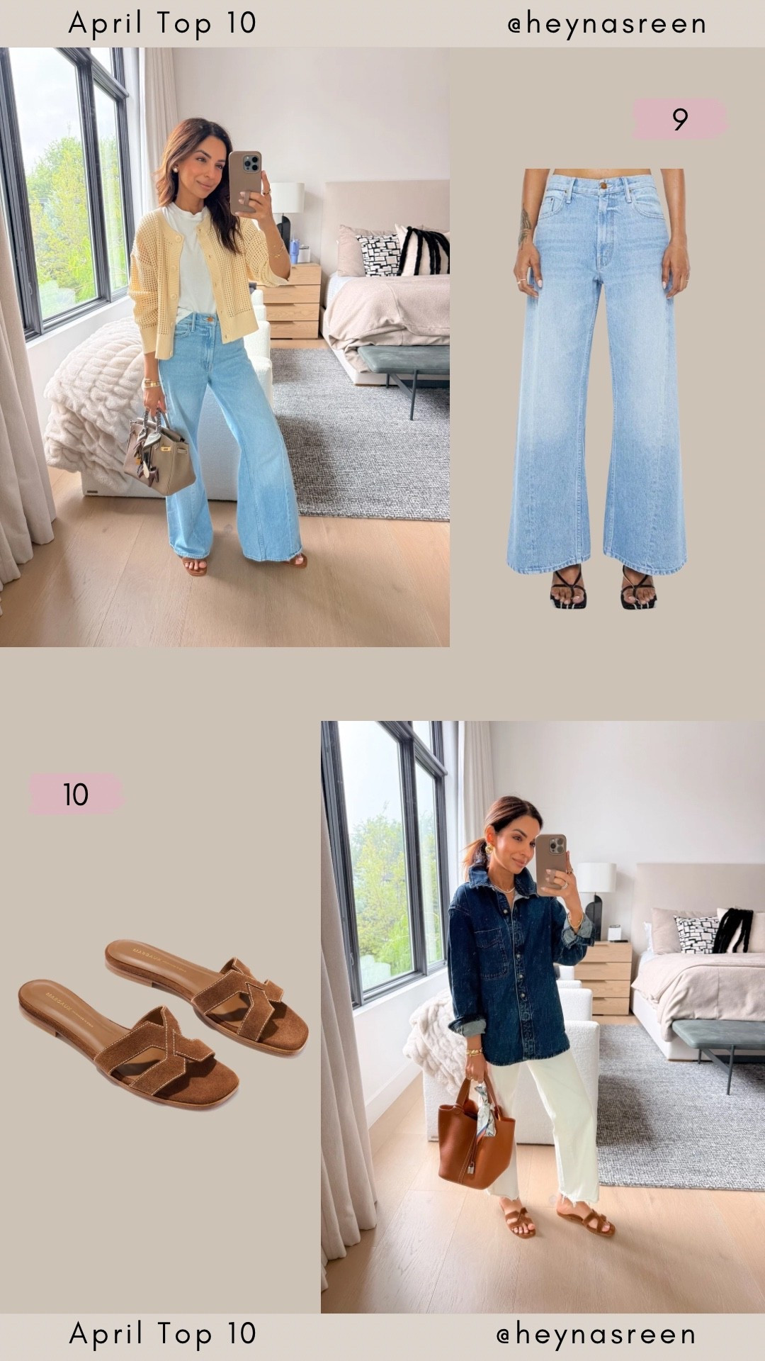April Top 10:
#9: Mother denim, I am in the short inseam and suggest sizing down one size. 
#10: These Margaux sandals are a fa purchase this season, I’m wearing my true size.