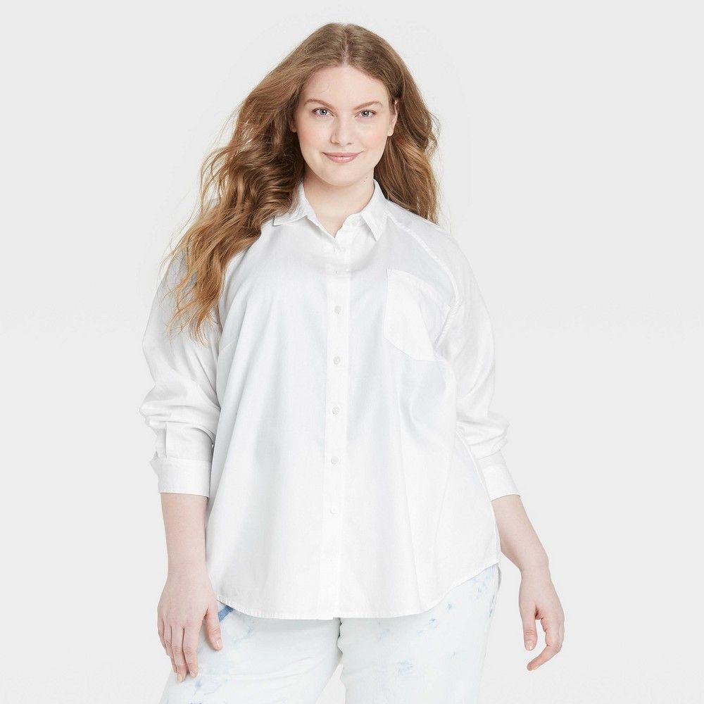 Women's Plus Size Raglan Long Sleeve Button-Down Shirt - Universal Thread White 4X | Target