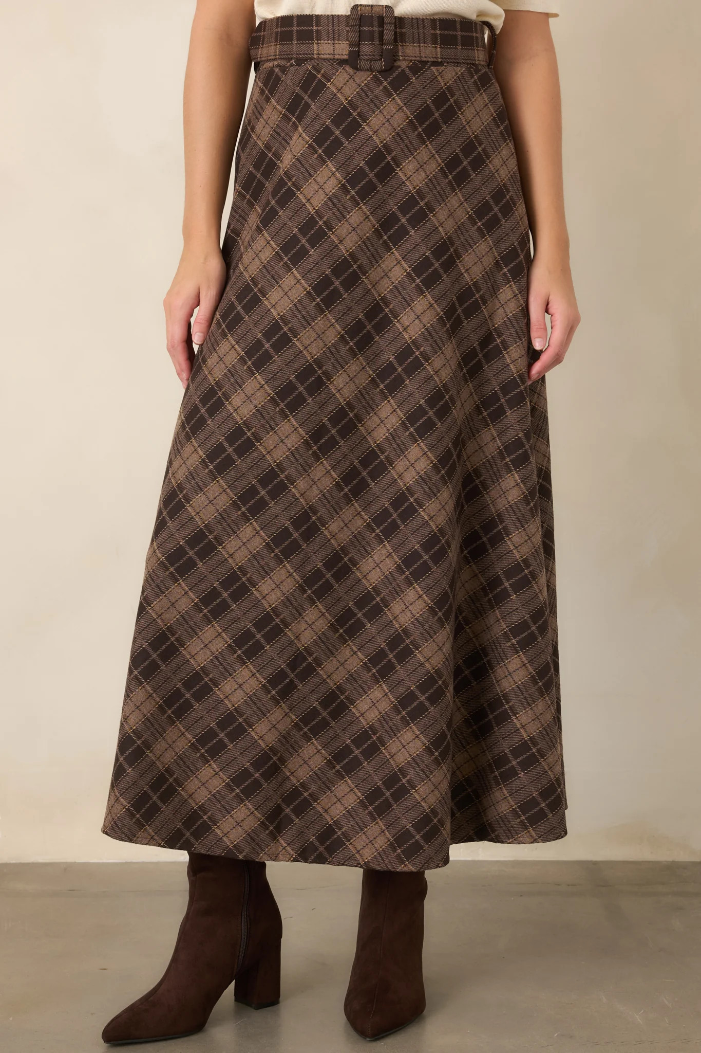 Astrid Brown Ada Plaid Maxi Skirt M / Brown | Red Dress