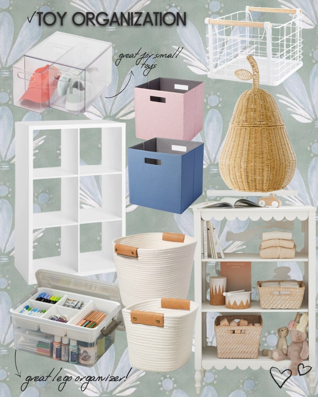 Playroom organization inspo or kids bedroom organization! I love that pear toy basket and also love the scalloped detail on the bookcase. I definitely need that box that is perfect for Lego storage too! 

#LTKHome