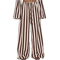 MakeMeChic Women's Striped Pants Wide Leg Tie Front Elastic Waist Trousers Multicolor X-Small at Amazon Women\u2019s Clothing store | Amazon (US)