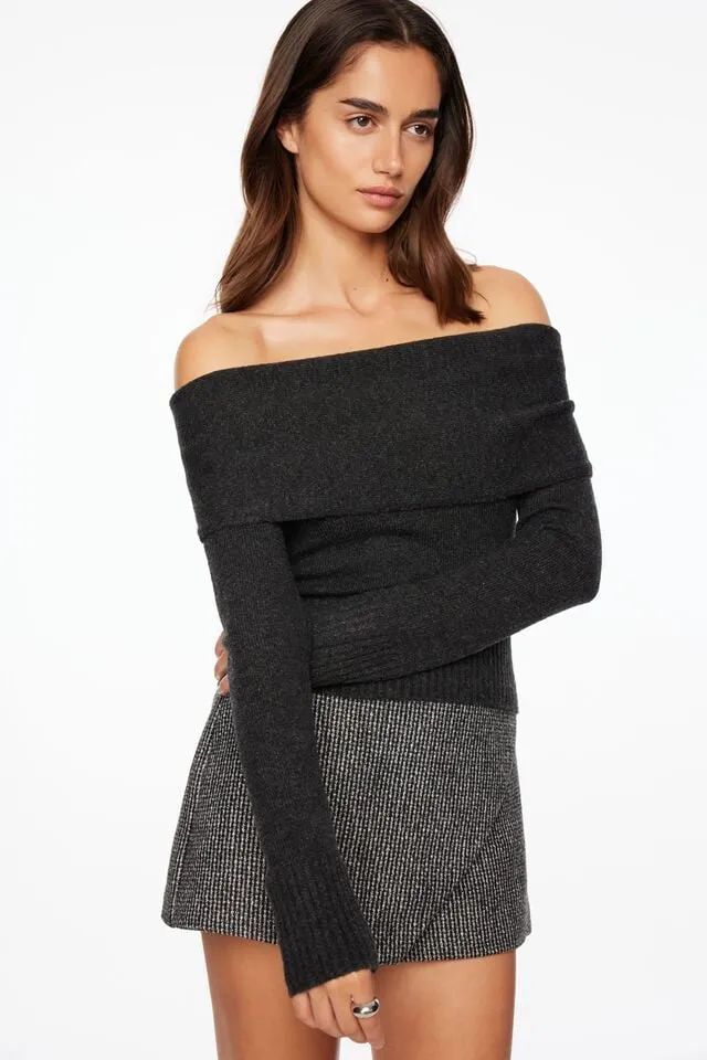 Heavenlyarn™ Off Shoulder Yarn Sweater | Dynamite Clothing