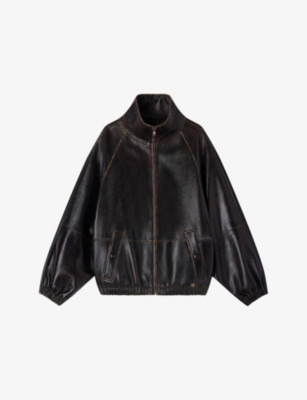 Distressed Funnel-Neck Leather Jacket | Selfridges