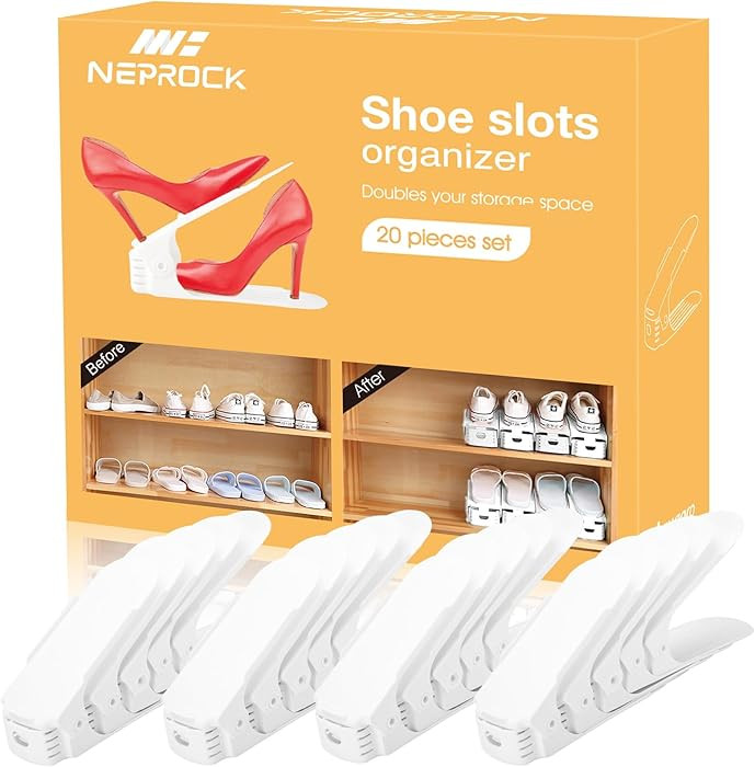 Neprock Shoe Slots Organizer, 20 Pack Adjustable Shoe Rack Stacker Storage Space Saver, Double De... | Amazon (US)